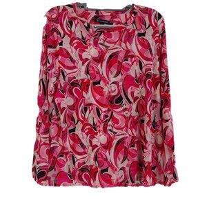 Women's Shirt Size 2X Pink White Black Long Sleeve